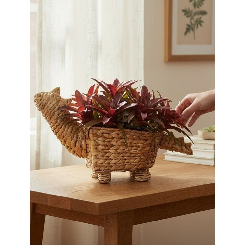 Dinosaur Rattan Wicker Plant Fruit Storage Decorative Planter